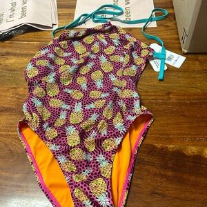 Speedo Printed Tie Back | Pineapple Party 7192117-690 One Piece Swimsuit size 32